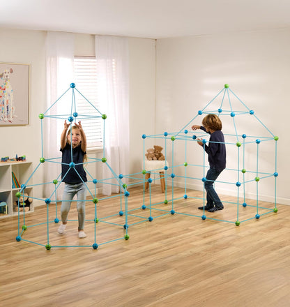 132 Piece Fort Building Kit - Indoor Play Engineering Set with Connecting Sticks & Balls - Creative STEM Building Toys for Kids Play Spaces, Tents & Hideouts
