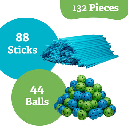 132 Piece Fort Building Kit - Indoor Play Engineering Set with Connecting Sticks & Balls - Creative STEM Building Toys for Kids Play Spaces, Tents & Hideouts