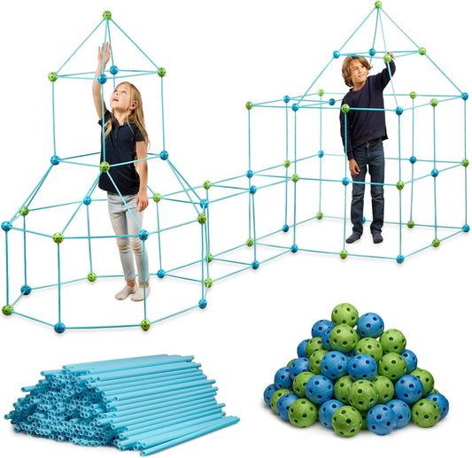 132 Piece Fort Building Kit - Indoor Play Engineering Set with Connecting Sticks & Balls - Creative STEM Building Toys for Kids Play Spaces, Tents & Hideouts
